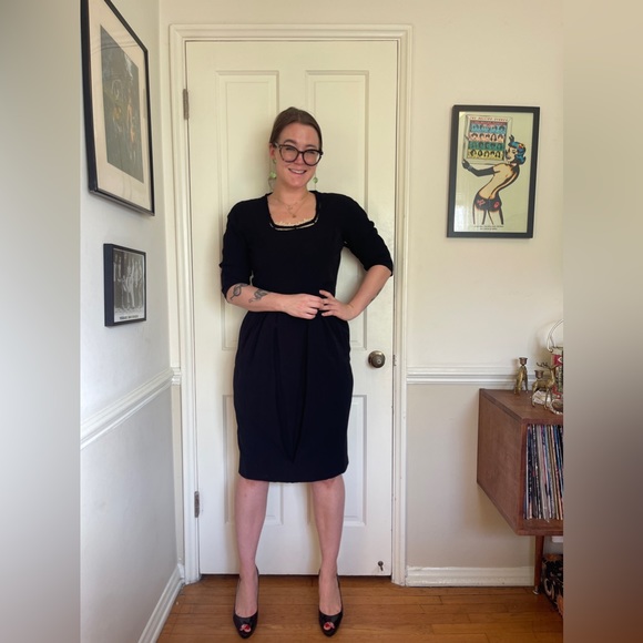 50s Vintage 3/4 Length Sleeve LBD Wiggle Dress - Picture 2 of 9